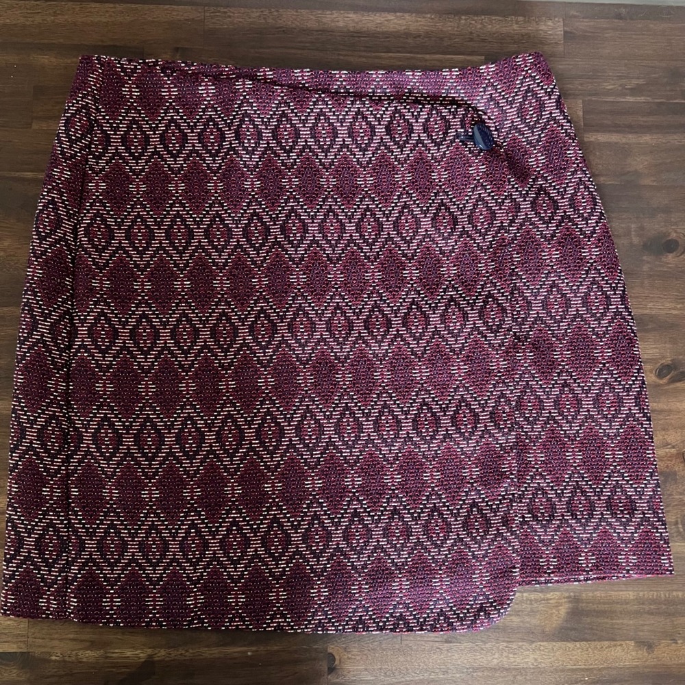 Loft‎ Womens 12 Navy Purple Red Diamond Tweed Button Wrap Skirt back zipper